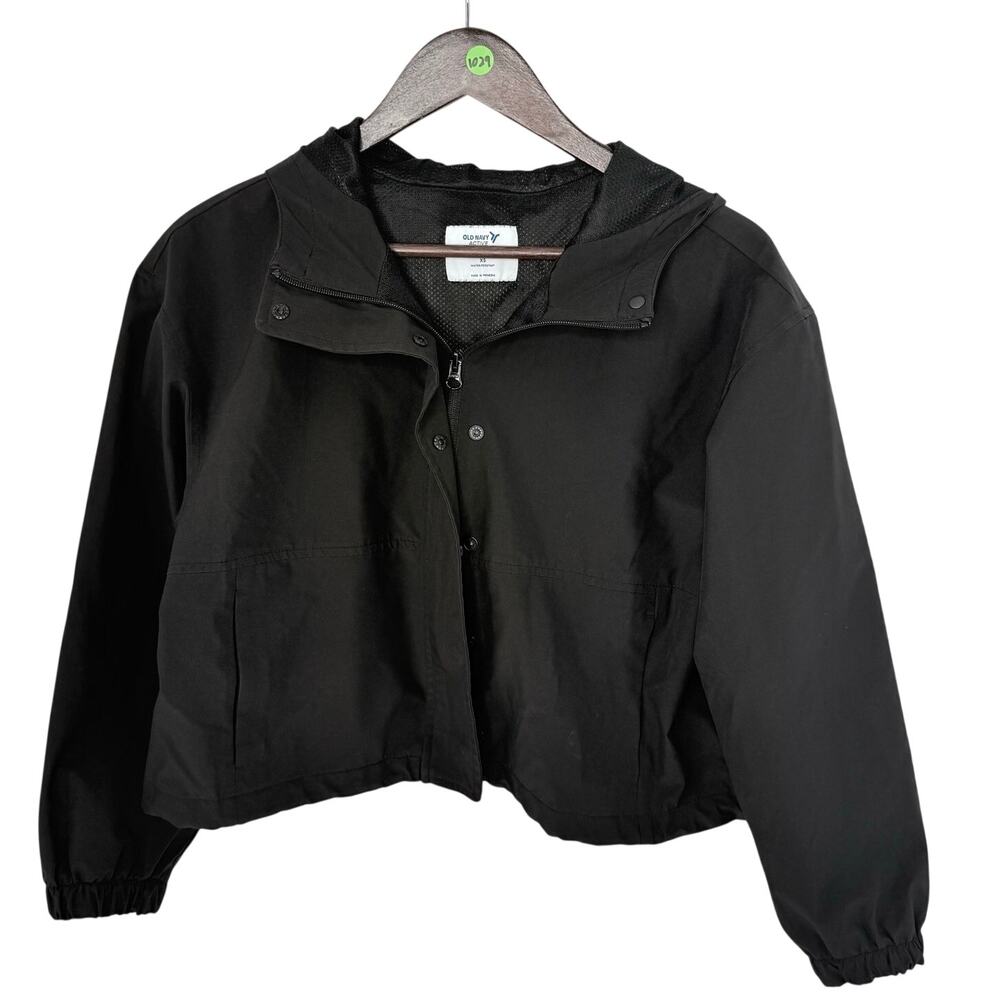 Old Navy Active Cropped Rain Jacket XS Black Hooded